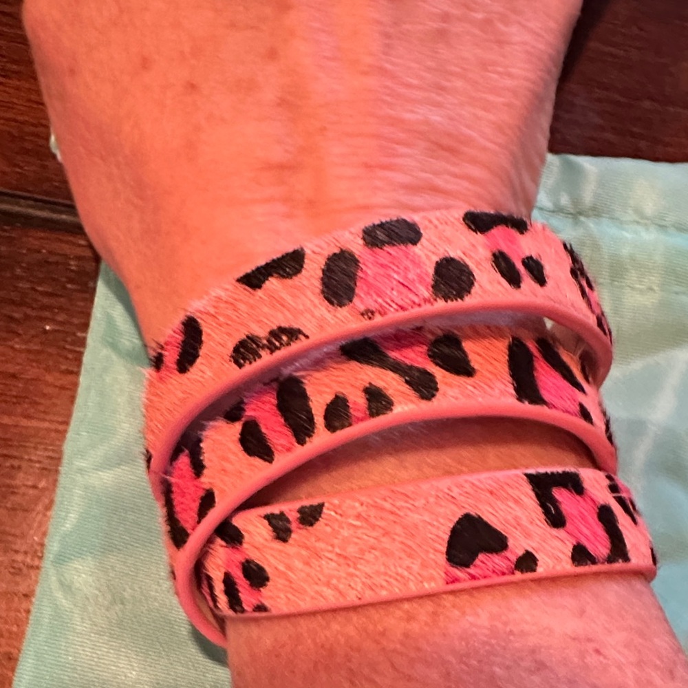 Rustic Cuff Pink and Black Leopard Bracelet